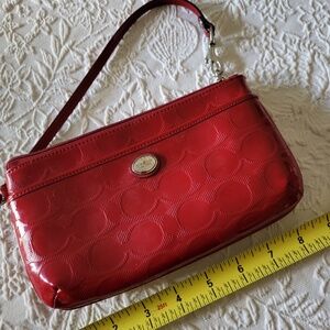 Coach Red Patent Leather Embossed Wristlet